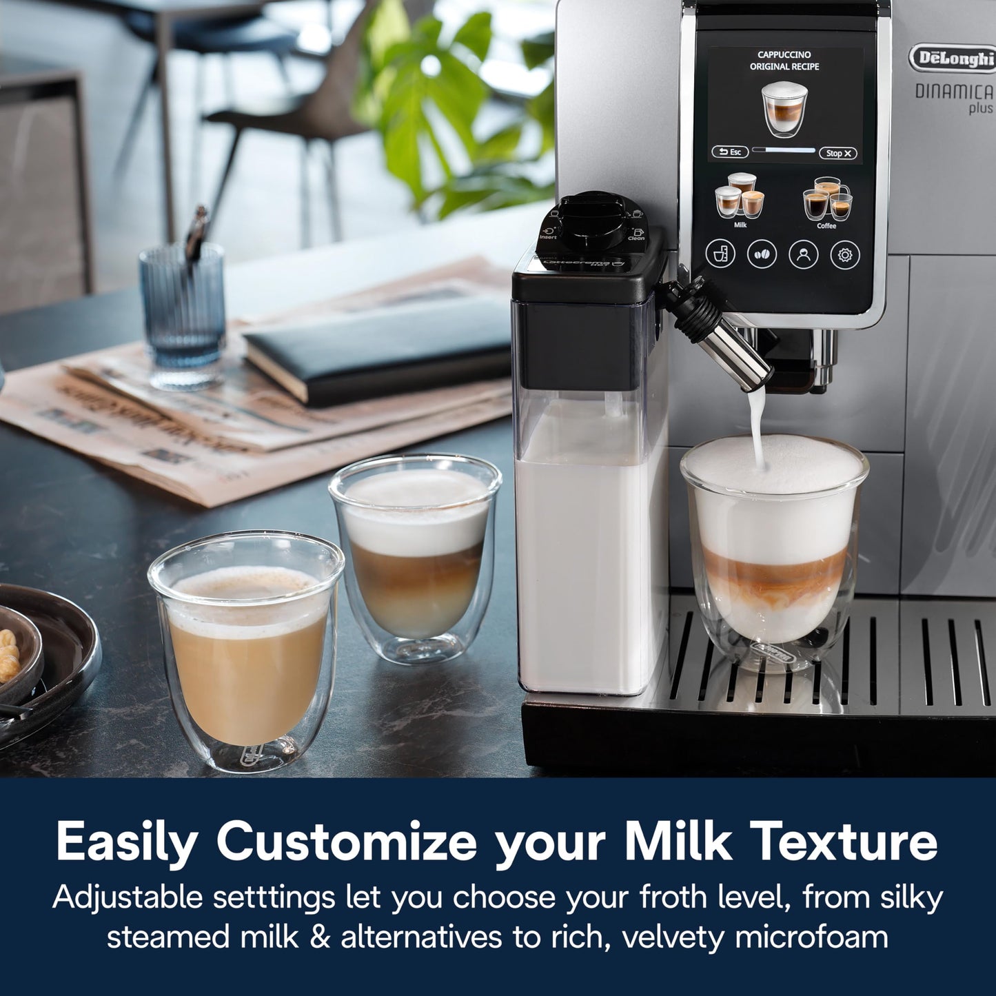 De'Longhi Dinamica Plus Espresso & Coffee Machine, Automatic Milk Frother, 24+ One Touch Recipes, Enjoy Lattes, Cappuccinos, and more, ECAM38085SB